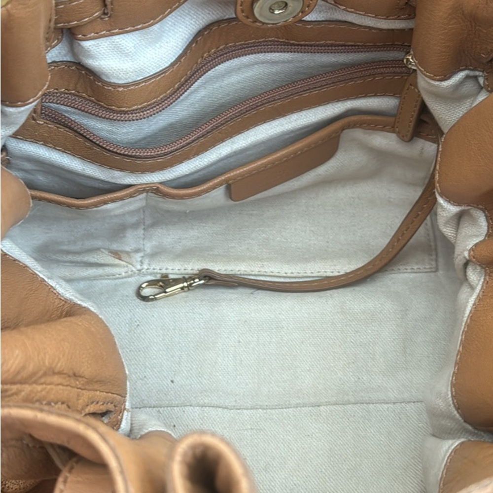 Michael Kors Tan Leather Drawstring Tote with Gold Hardware. Originally $428 - Picture 5 of 8
